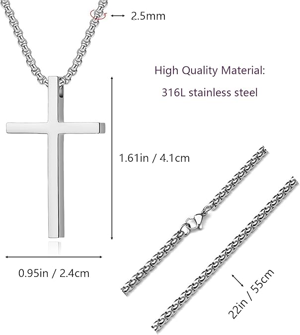 Prism 20-inch Silver Cross Chain, Stainless Steel, 2.5mm